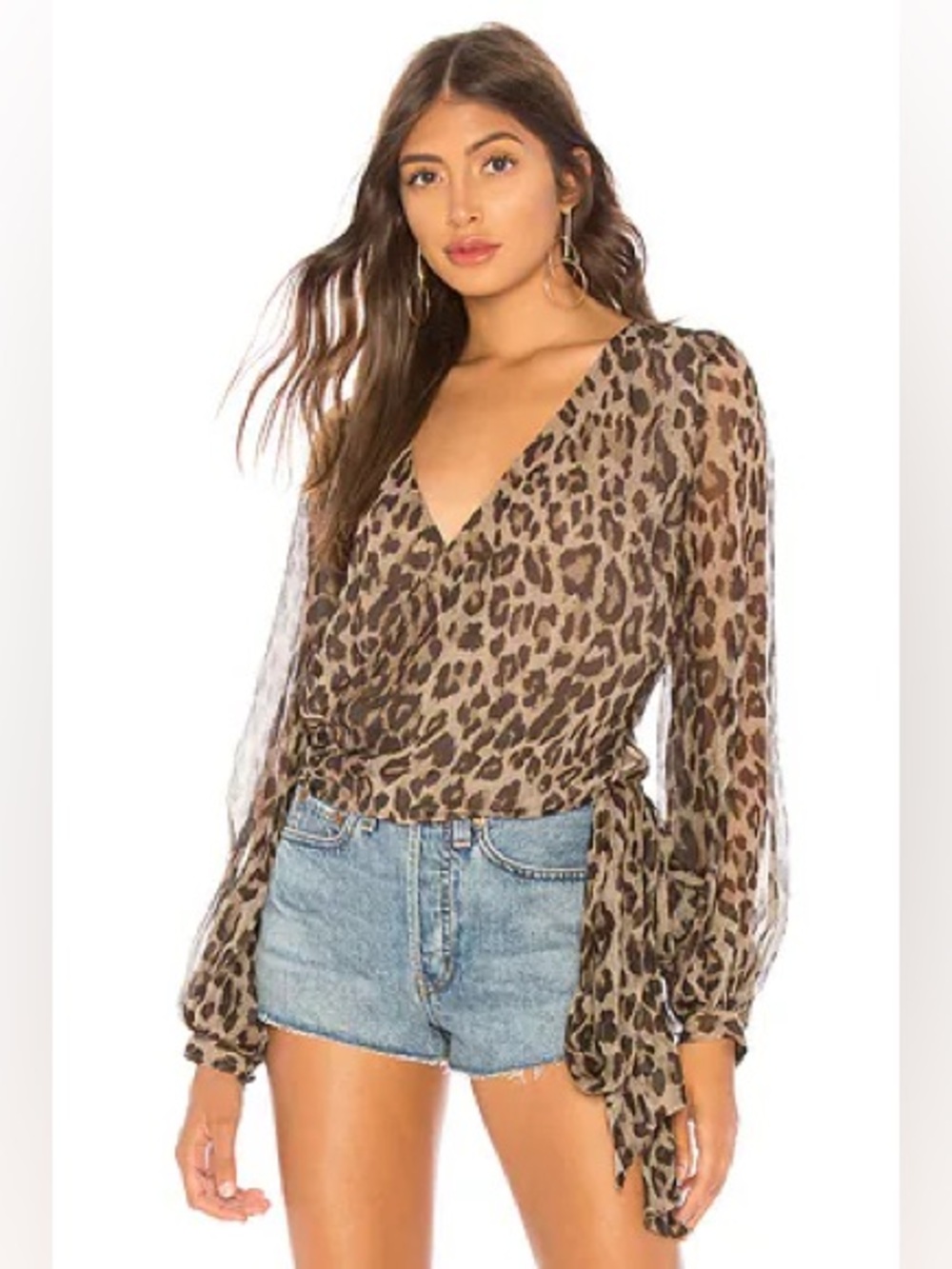 NICHOLAS Leopard Print Wrap Blouse in Gray Taupe